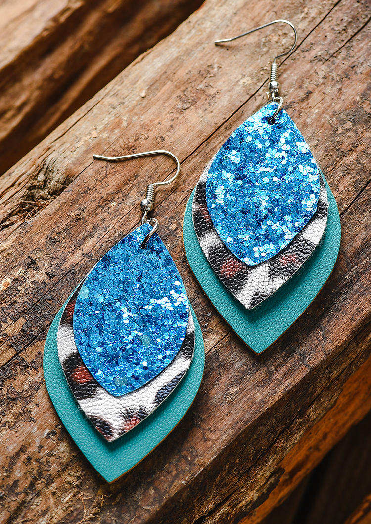 

Earrings Glitter Leopard Leaf Multi-Layered Earrings in Blue. Size