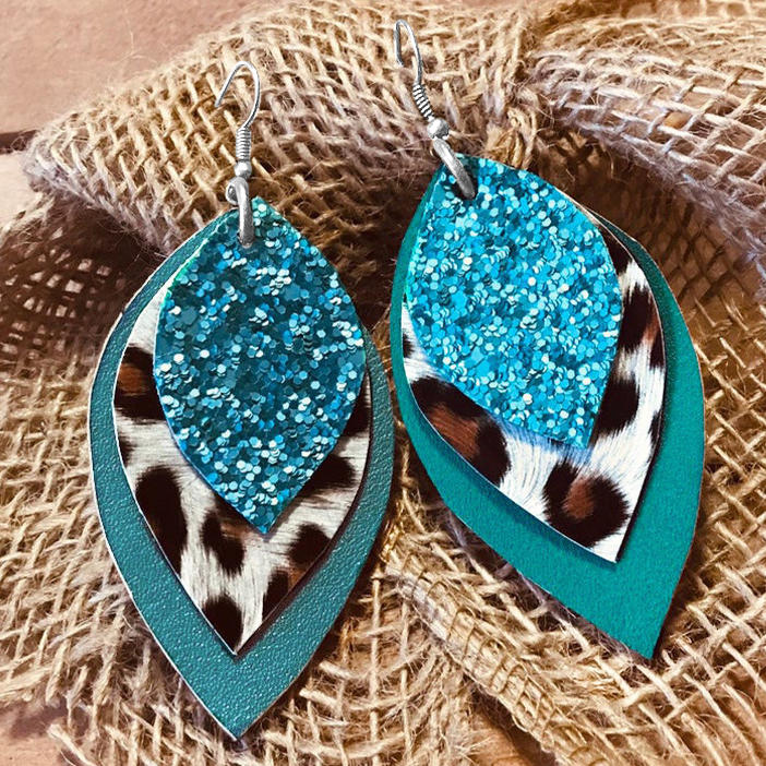 Glitter Leopard Leaf Multi-Layered Earrings