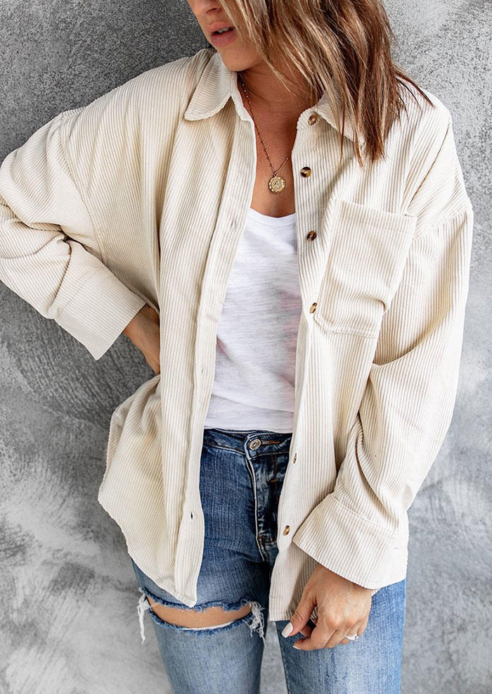 

Coats Button Pocket Turn-down Collar Shirt Coat - Beige in White. Size