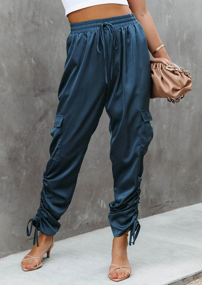 

Pants Pocket Drawstring High Waist Casual Pants in Blue. Size: L,M,,XL