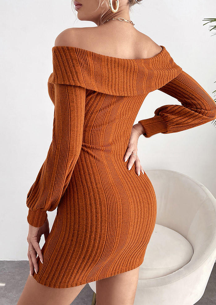 Sweater Dresses Off Shoulder Sweater Bodycon Dress in Brown. Size: L,XL