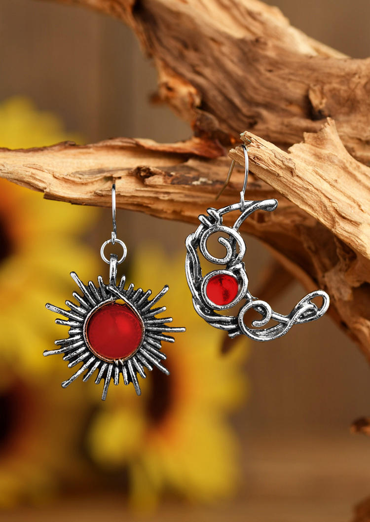 

Earrings Asymmetric Bohemia Sun And Moon Earrings in Red. Size