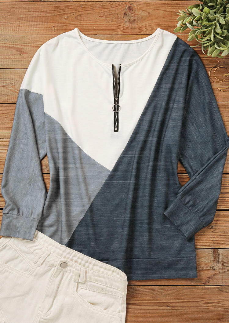 

Sweatshirts Color Block Zipper Long Sleeve Sweatshirt in Multicolor. Size