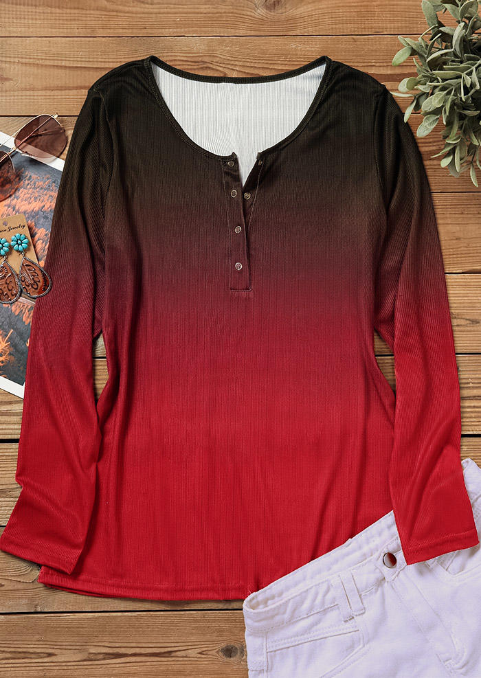

Blouses Gradient Snap Button Long Sleeve Blouse in Red. Size: L,M,,XL