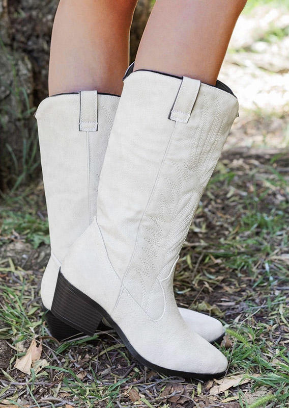 

Boots Ethnic Western Cowgirl Mid-Calf Boots in White. Size