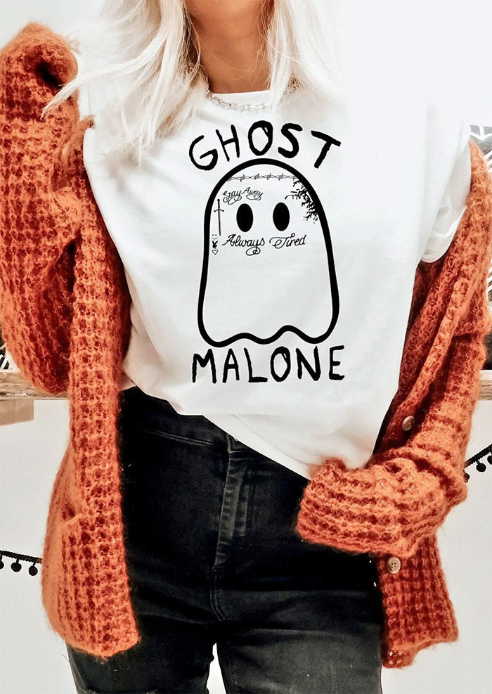 Halloween Ghost Malone O-Neck T-Shirt Tee - White