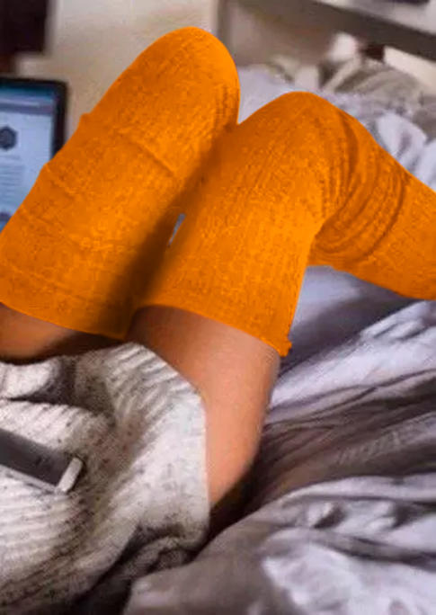 

Knee-High Socks Over Knee Extra Long Knitted Socks in Orange. Size