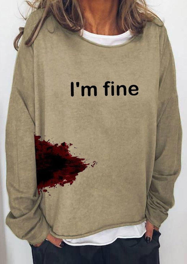 Halloween I'm Fine Funny Bloodstained Sweatshirt - Khaki
