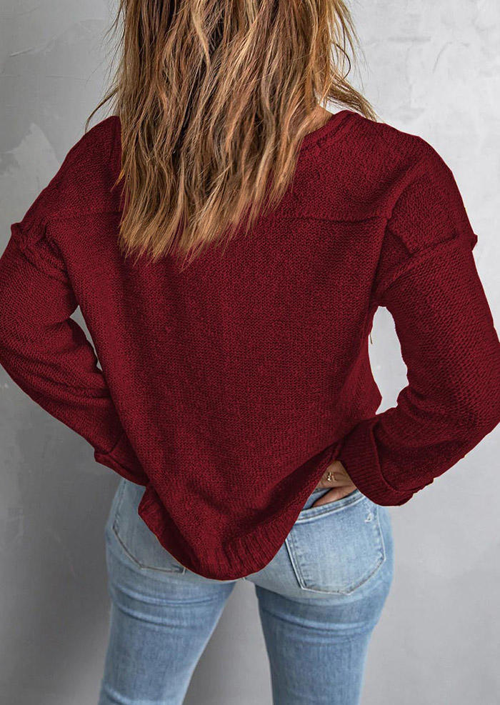 

Sweaters Button Drop Shoulder Knitted Sweater - Burgundy in Red. Size: L