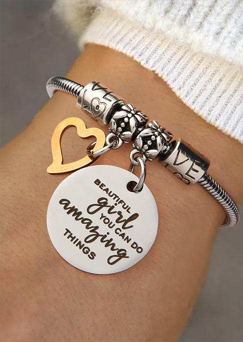Bracelet Beautiful Girl You Can Do Amazing Things Bracelet in Silver,Yellow. Size: One Size