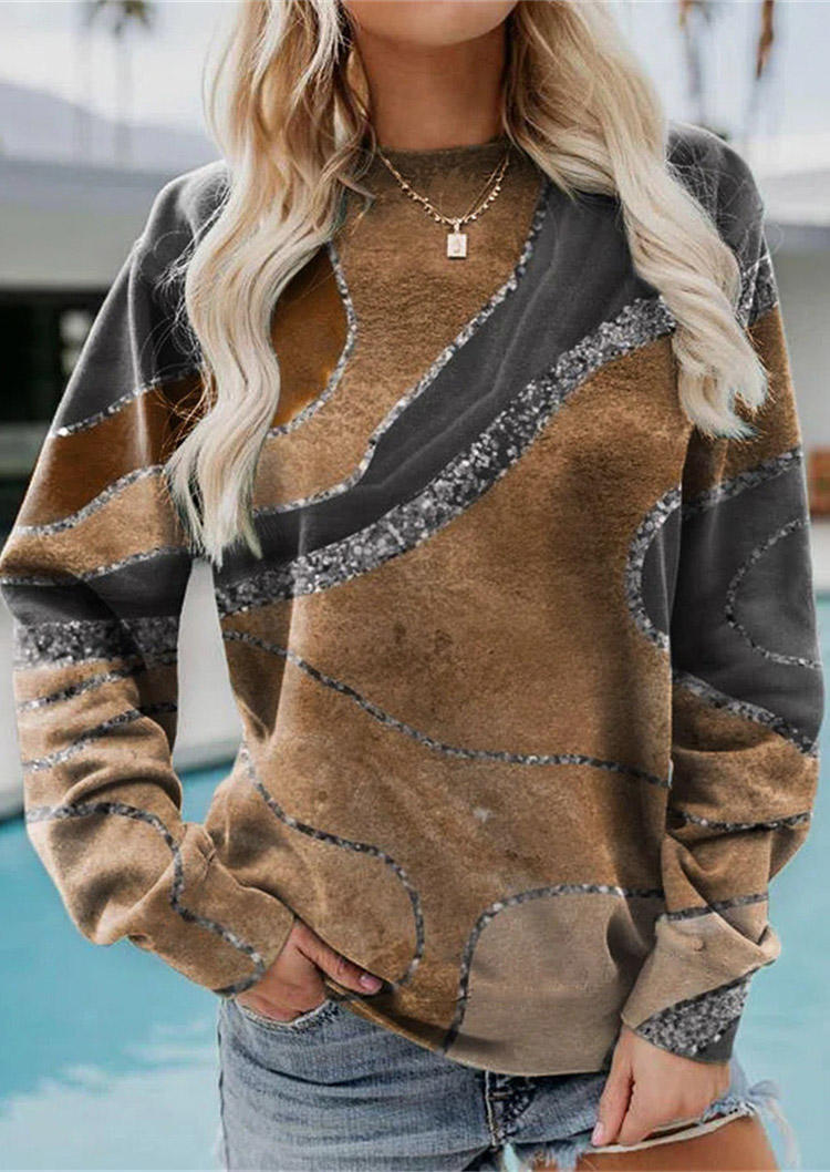 

Sweatshirts Geometric Color Block Glitter Long Sleeve Sweatshirt in Multicolor. Size