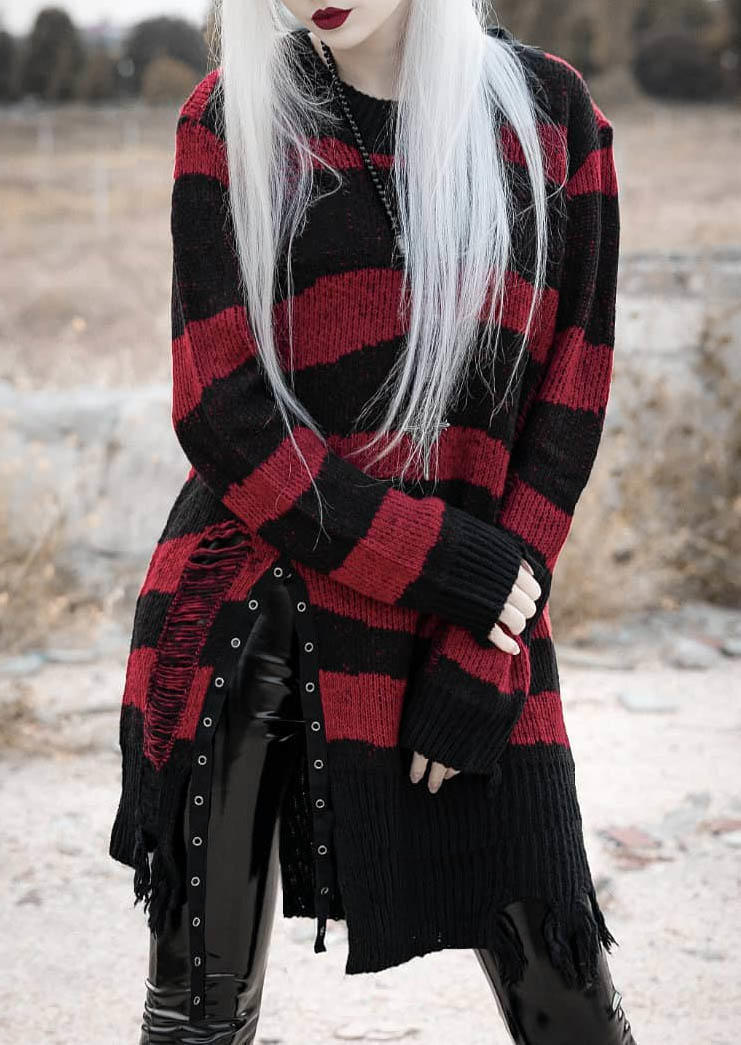 

Sweaters Halloween Color Block Long Sleeve O-Neck Sweater in Red. Size: L,M,,XL