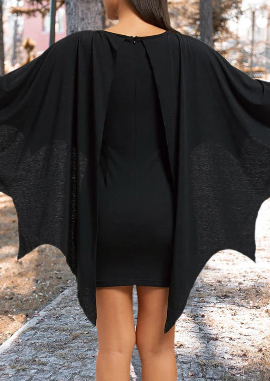 Halloween Long Sleeve O-Neck Bodycon Dress - Black