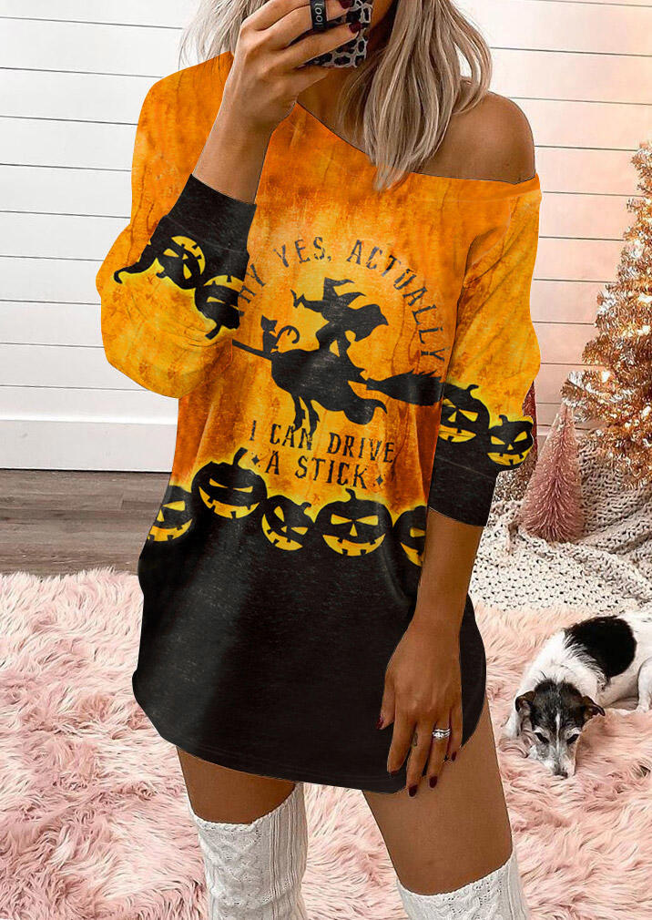 

Mini Dresses Halloween Why Yes Actually I Can Drive A Stick Witch Pumpkin Face Mini Dress in Multicolor. Size: L,M,,XL