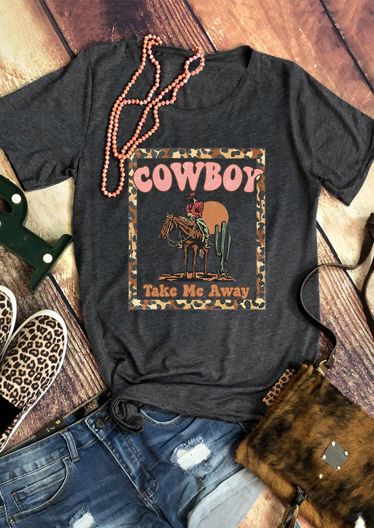 T-shirts Tees Cowboy Take Me Away Leopard Cactus Horse T-Shirt Tee - Dark Grey in Gray. Size: XL