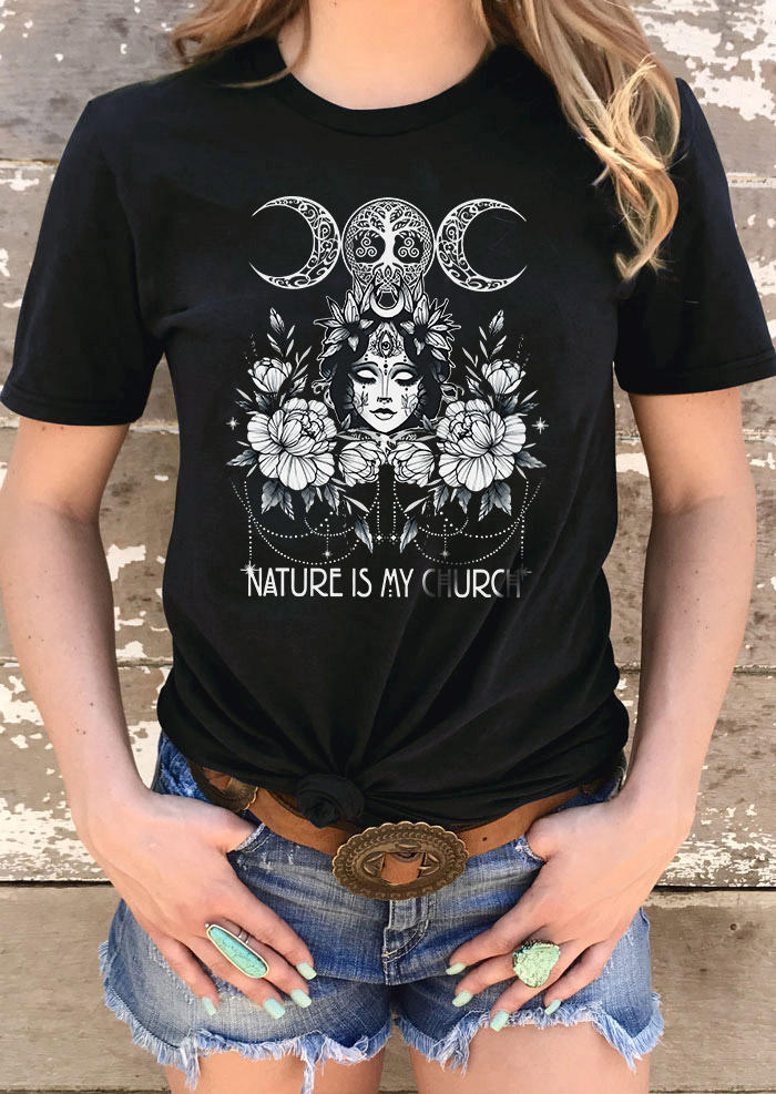 T-shirts Tees Halloween Nature Is My Church Witch T-Shirt Tee in Black. Size: L,M