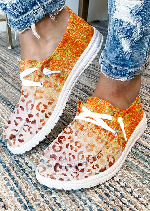 

Sneakers Gradient Leopard Round Toe Flat Sneakers in Multicolor. Size: ,40,41