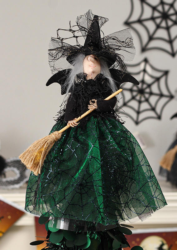 

Halloween Witch Doll Desktop Ornament in Green. Size