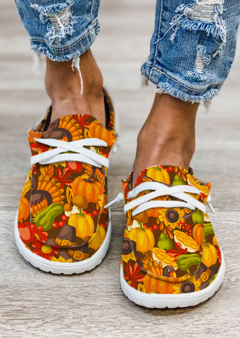

Sneakers Pumpkin Maple Leaf Turkey Slip On Flat Sneakers in Multicolor. Size: ,38,39,40,41