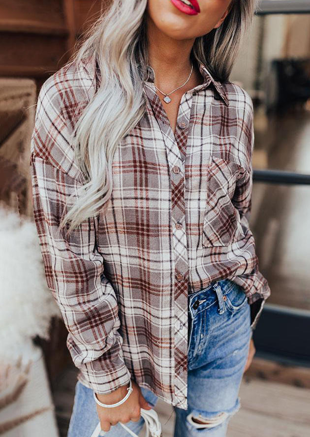 

Shirts Plaid Pocket Button Long Sleeve Shirt in Multicolor. Size