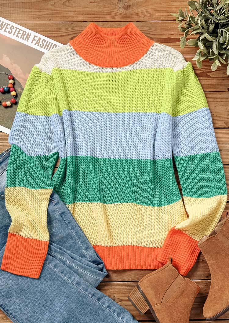 Color Block Turtleneck Long Sleeve Sweater