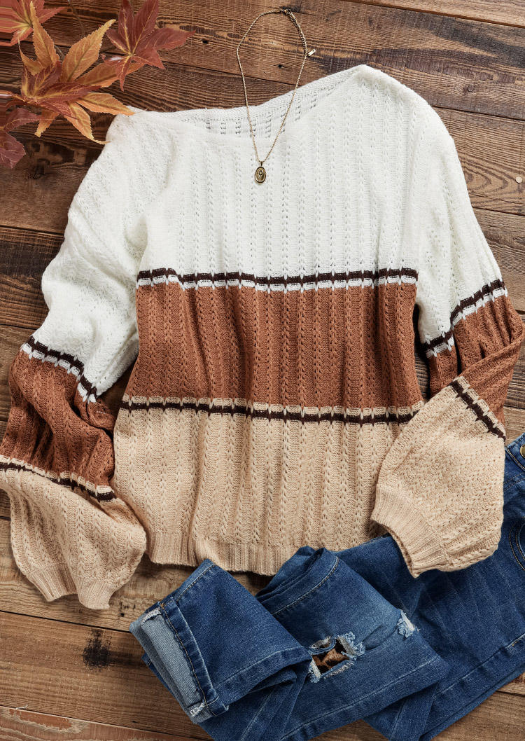 Crochet Color Block Long Sleeve Sweater