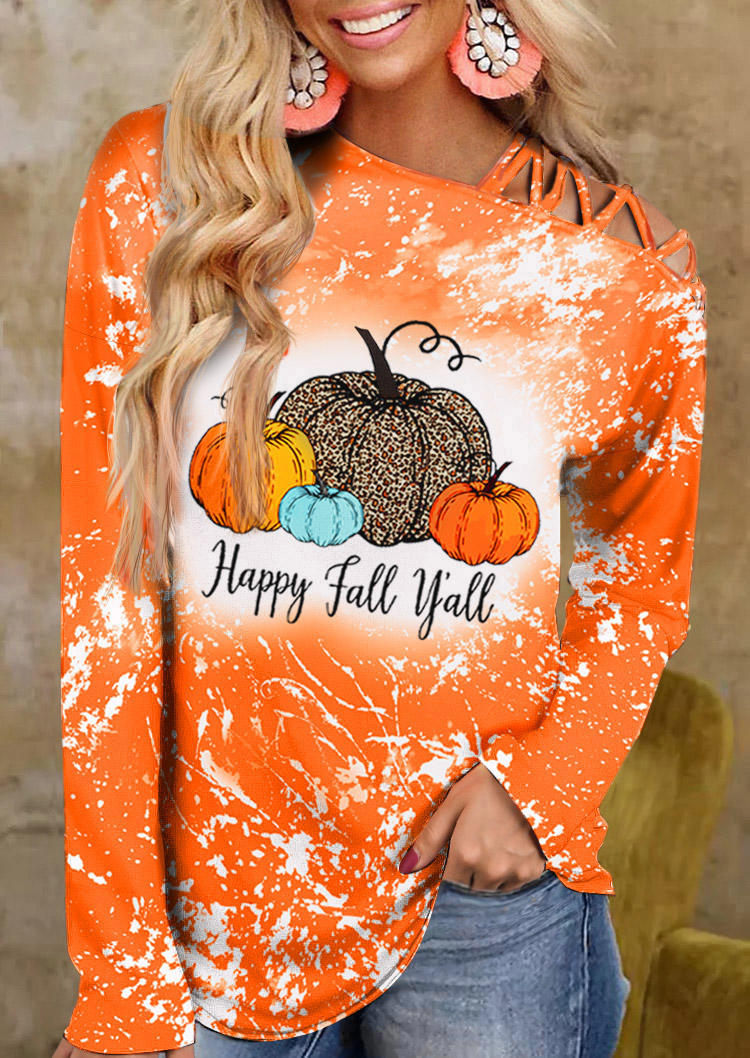 Happy Fall Y'all Pumpkin Leopard Bleached Blouse