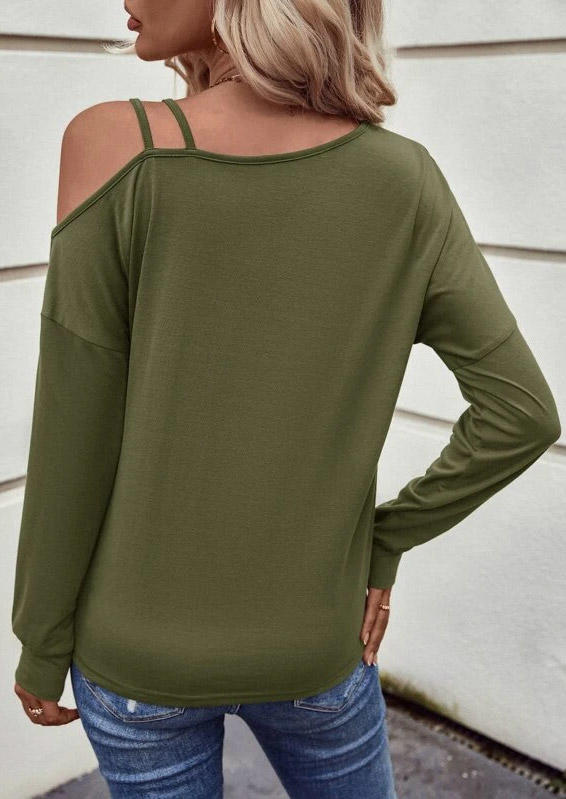 Blouses Twist One Sided Cold Shoulder Blouse - Army Green in Green. Size: S