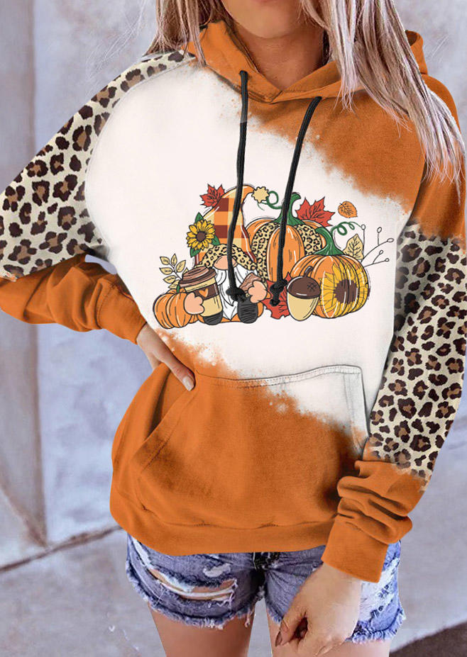 

Hoodies Gnomies Pumpkin Leopard Gradient Sunflower Hoodie in Orange. Size: L,M,,XL