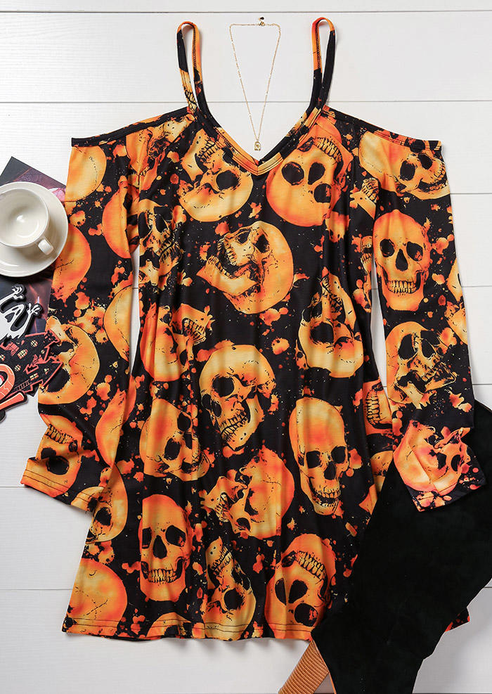 

Mini Dresses Halloween Skull Cold Shoulder Mini Dress in Orange. Size: L