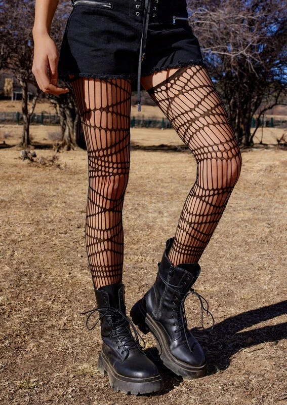 

Knee-High Socks Hollow Out See-Through Fishnet Socks in Black. Size