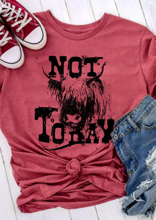 T-shirts Tees Not Today Highland Cattle T-Shirt Tee - Brick Red in Red. Size: L,S