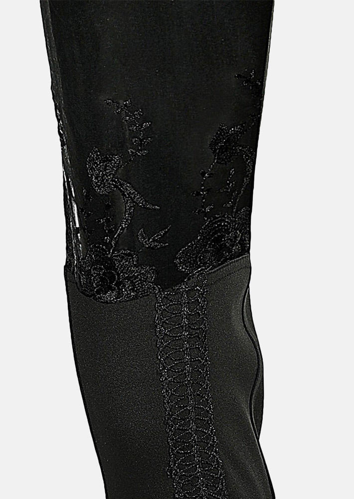 Gothic Floral Lace Splicing Pants - Black