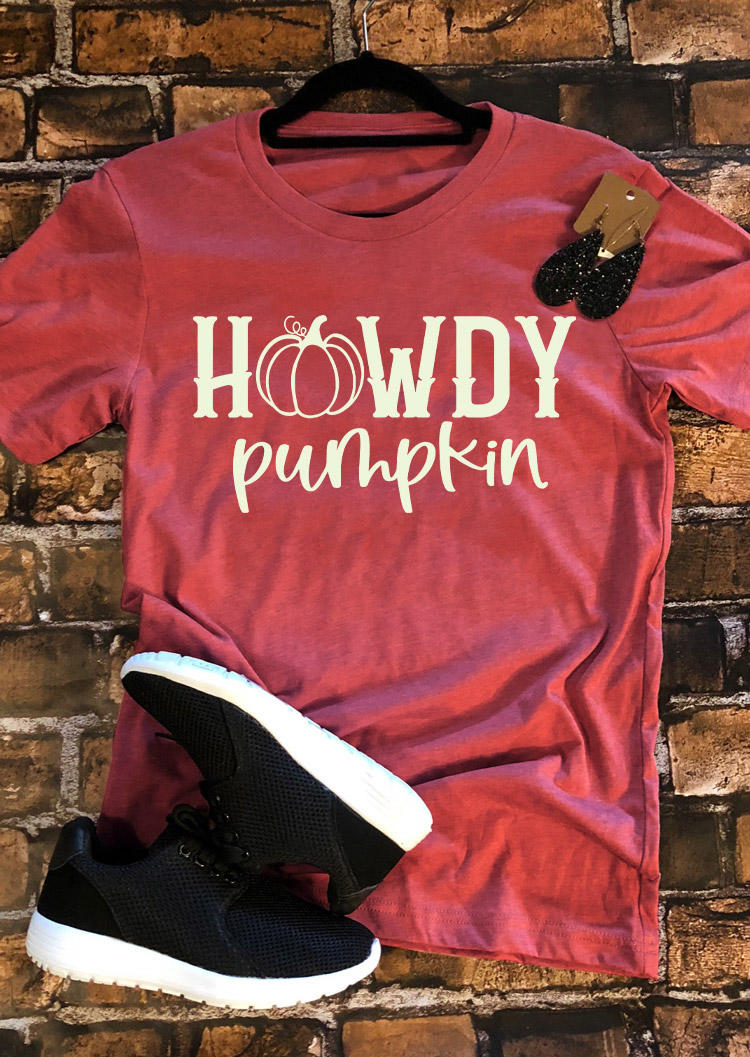 

T-shirts Tees Howdy Pumpkin O-Neck T-Shirt Tee - Brick Red in Red. Size: L,M