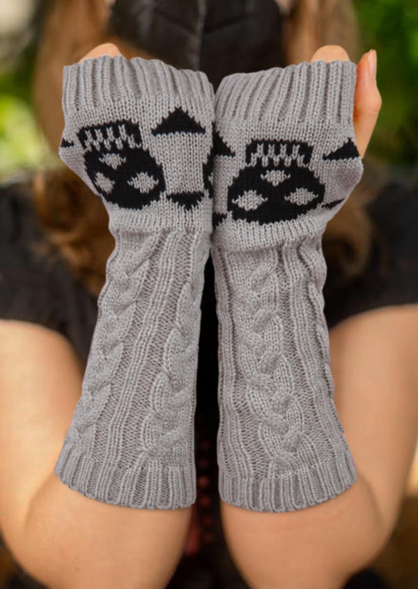 

Gloves Halloween Skull Hollow Out Fingerless Gloves in Gray. Size