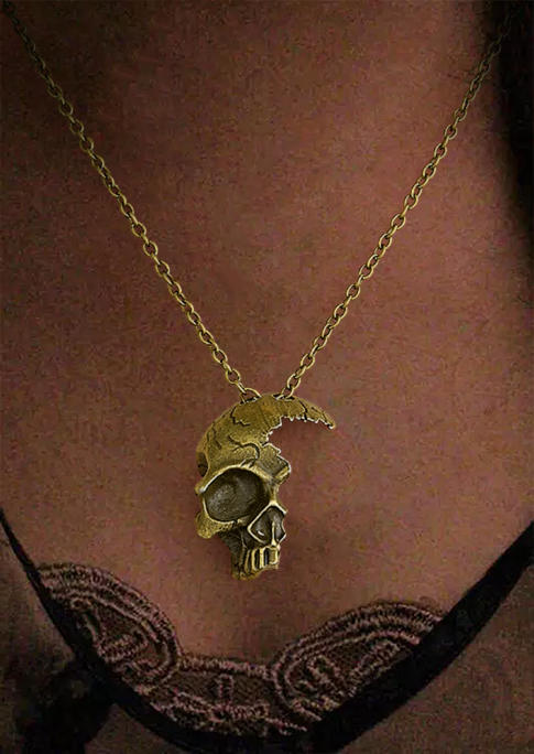 

Necklaces Halloween Half Skull Pendant Necklace in Gold. Size