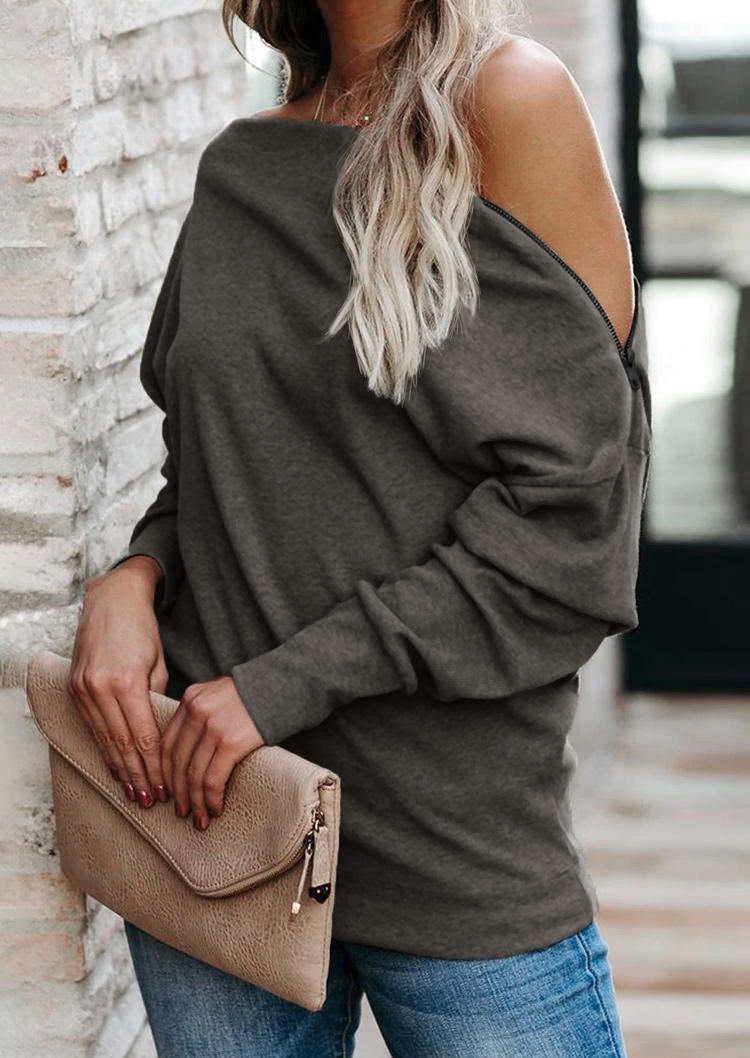 Zipper Off Shoulder Sweatshirt - Gray