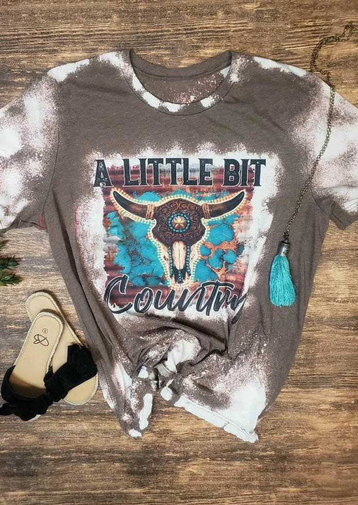 T-shirts Tees A little Bit Country Steer Skull Bleached T-Shirt Tee in Brown. Size: S,XL