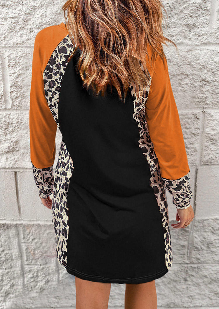 Mini Dresses Leopard Color Block V-Neck Mini Dress in Multicolor. Size: L,M,S,XL