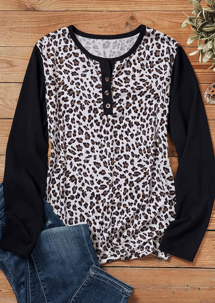 Blouses Leopard Button Long Sleeve Blouse in Multicolor. Size: S