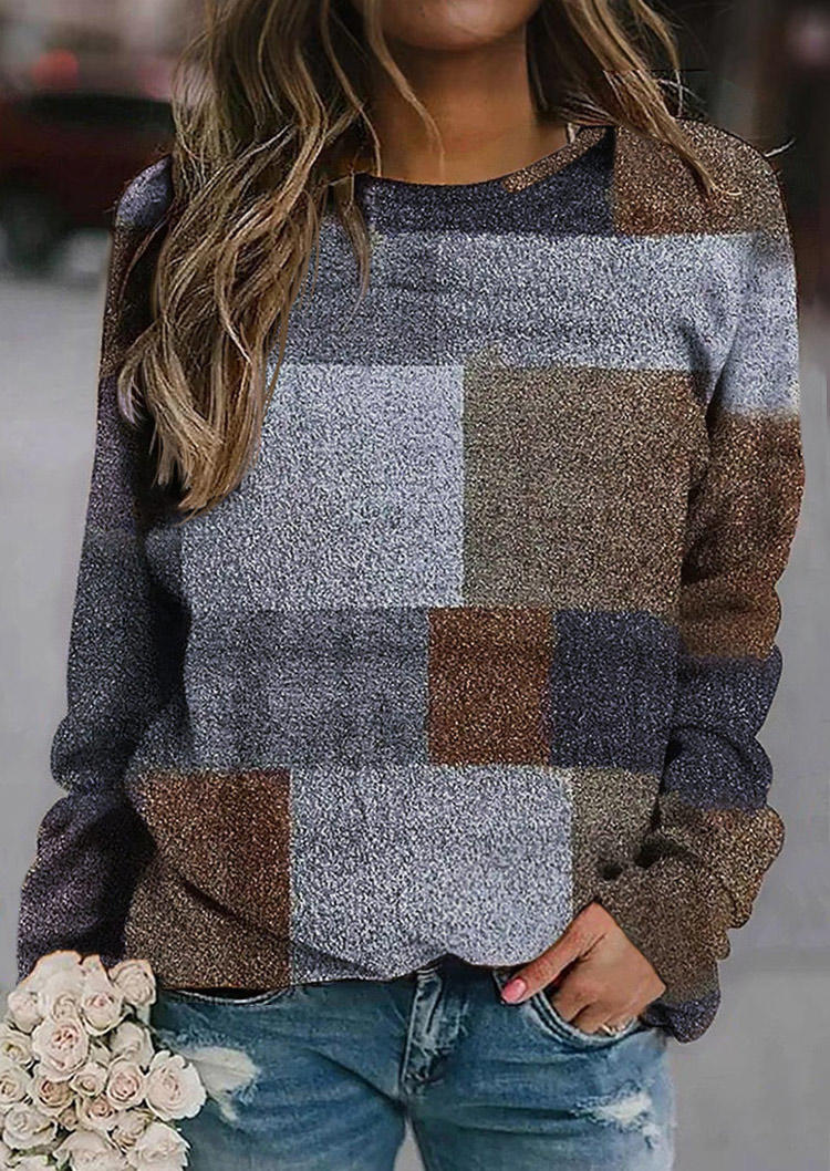 

Sweatshirts Plaid Color Block O-Neck Sweatshirt in Multicolor. Size