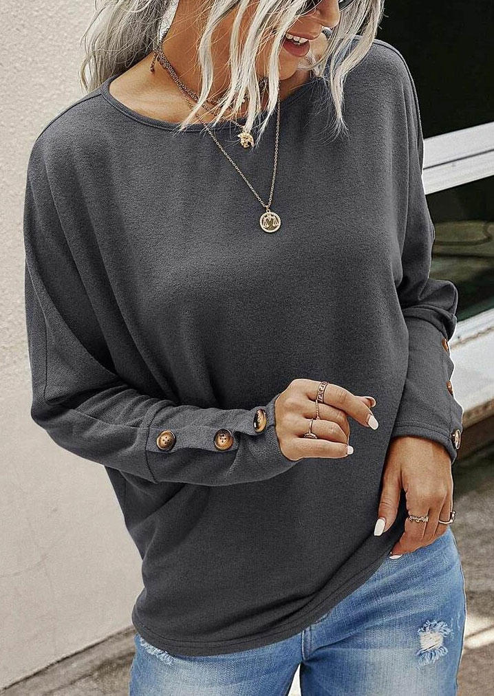 

Blouses Button Long Sleeve Casual Blouse in Gray. Size