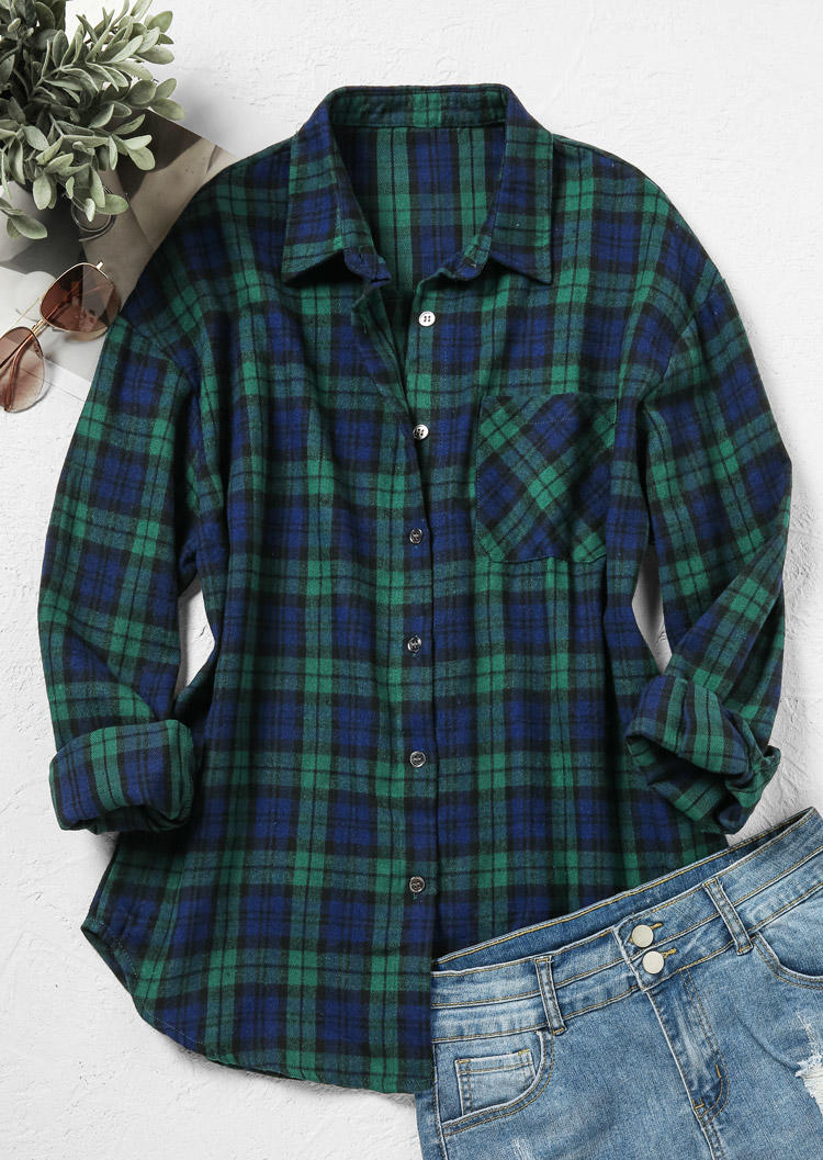 

Shirts Plaid Pocket Button Turn-Down Collar Shirt in Multicolor. Size: M