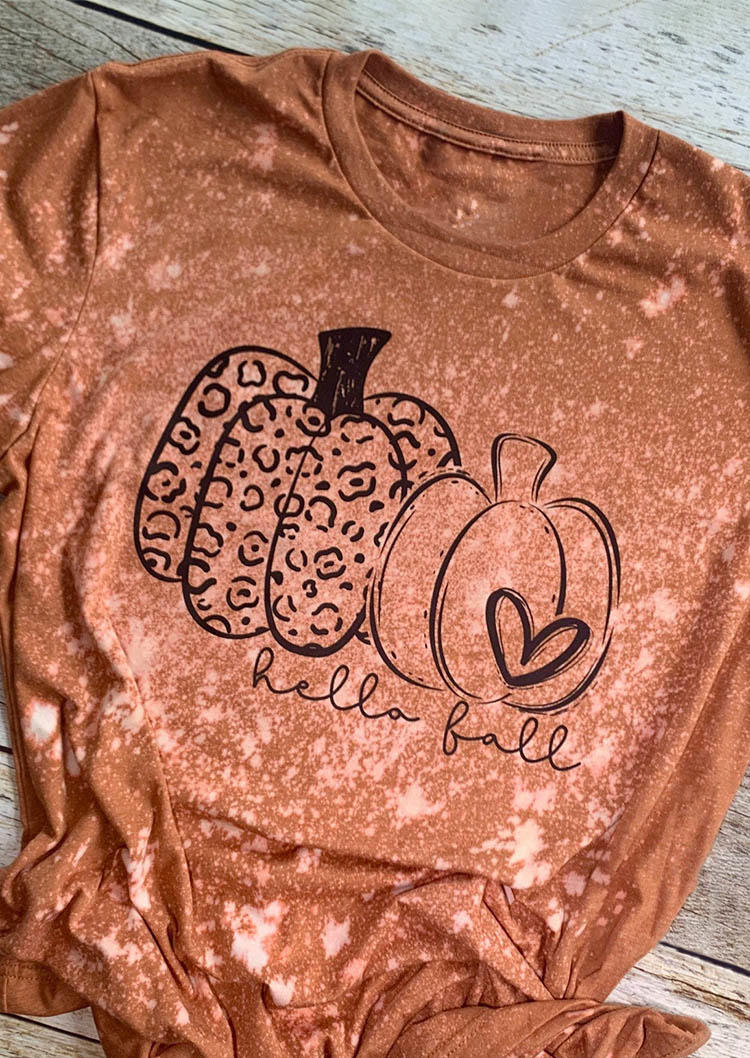 T-shirts Tees Hello Fall Pumpkin Leopard Heart Tie Dye T-Shirt Tee in Orange. Size: M,S,XL