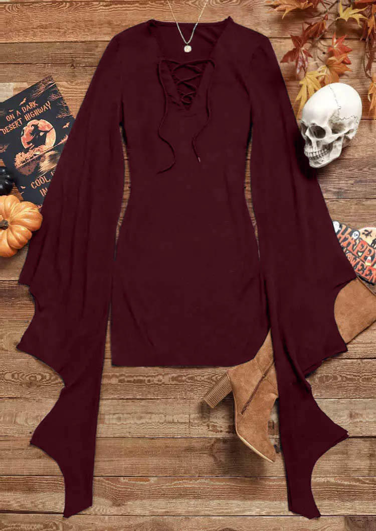 

Bodycon Dresses Halloween Lace Up Batwing Sleeve Bodycon Dress in Red. Size