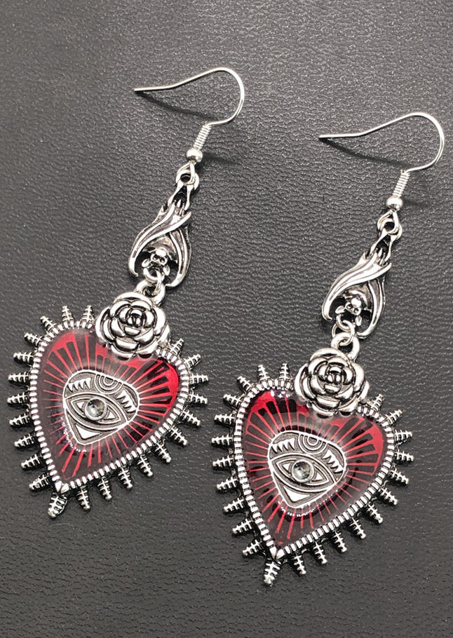 Earrings Gothic Rose Heart Shaped Alloy Hook Earrings in Multicolor. Size: One Size