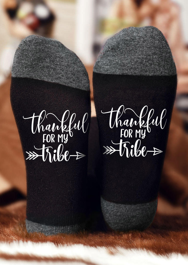 

Crew Socks Thankful For My Tribe Arrow Crew Socks in Black. Size