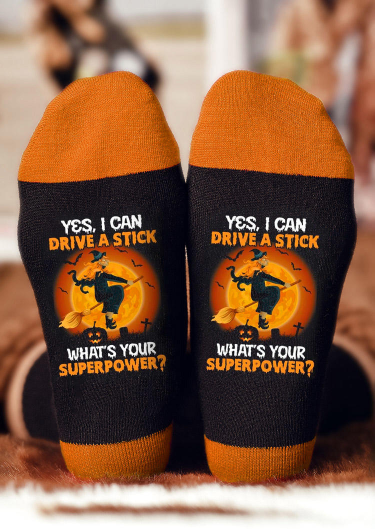 

Crew Socks Halloween I Can Drive A Stick What's Your Superpower Crew Socks in Orange. Size