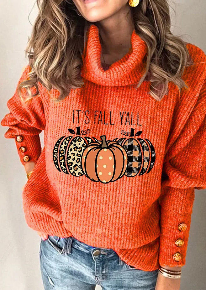

Sweaters It' Fall Y'all Leopard Plaid Pumpkin Polka Dot Sweater in Orange. Size: L,M,,XL