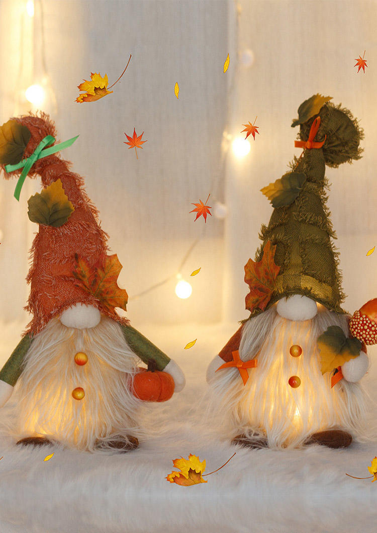 

Gnomies Maple Leaf Luminous Doll Ornament in Green. Size